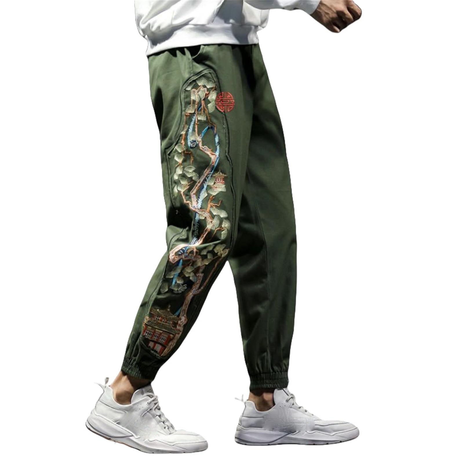 Pantalon style chinois homme ample décontracté à broderie fine - 7