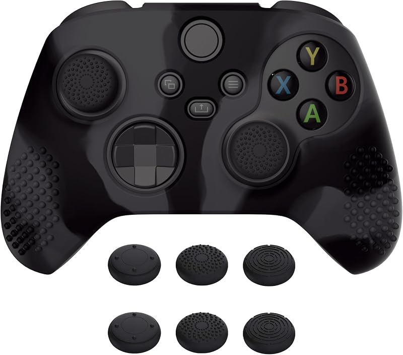 eXtremeRate PlayVital Funda de Silicona para Xbox Series X/S, Carcasa Antideslizante con 6 Thumb Grips, Protector Ergonómico, Accesorios para Xbox Series X/S - 3D Tachonado (Oscuro Gris Negro)