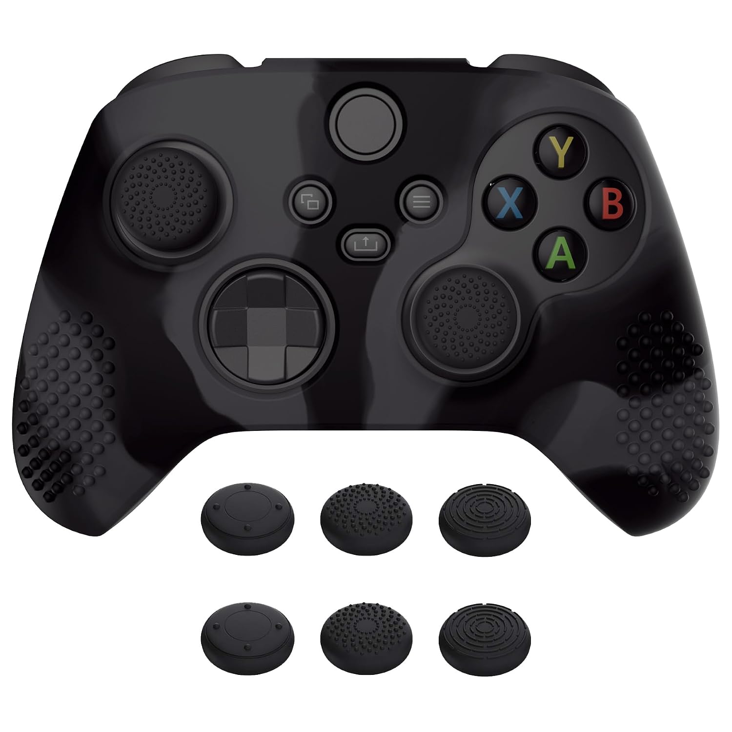 eXtremeRate PlayVital 3D Studded Edition Anti-Slip Silicone Cover Skin for Xbox Series X/S Controller, Rubber Case Protector for Xbox Core Wireless Controller with Thumb Grips - Dark Gray & Black