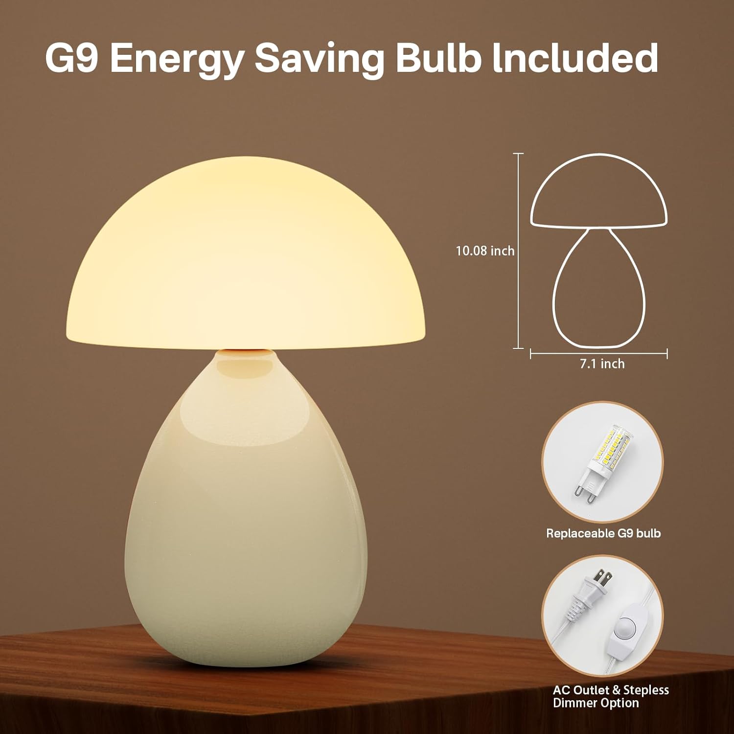 Dawnwake Mushroom Lamp Table Lamp for Bedroom,Ice Crackle Desk Lamp Bedside Small Lamps for Living Room Night Stands,Table Lamps Cute Modern Mid Century Lamps(Cream-Ice Crackle)