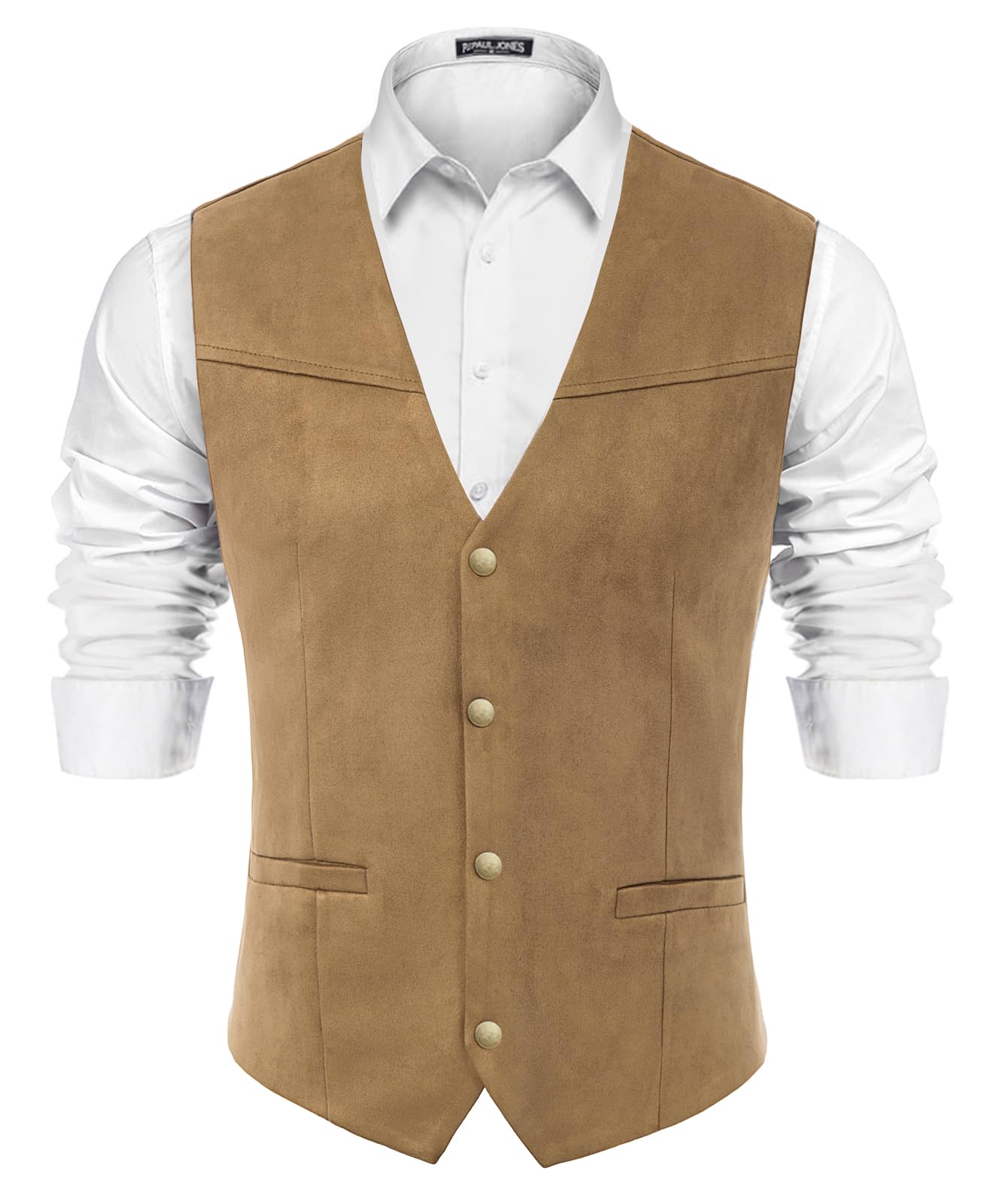 Men's Suede Leather Suit Vest Casual Western Cowboy Waistcoat Vests-image-19