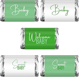 60 Modern Baby Shower Green Miniatures Candy Bar Wrapper, Baby Shower Miniatures Candy Bar Stickers Decorations, Sprinkle Celebration, Party Supplies. Candy Not Included