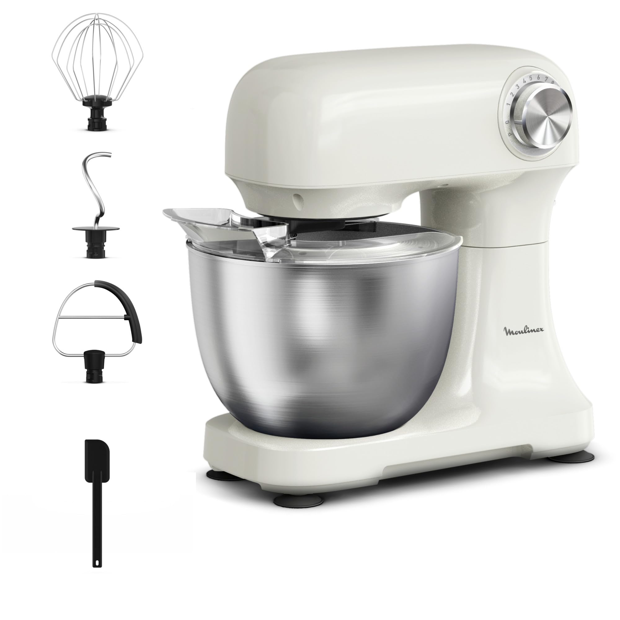 Moulinex, Bake Simple, Robot pâtissier, compact, utilisation facile, Fouet, batteur et crochet petrin, QA141AF0, Beige