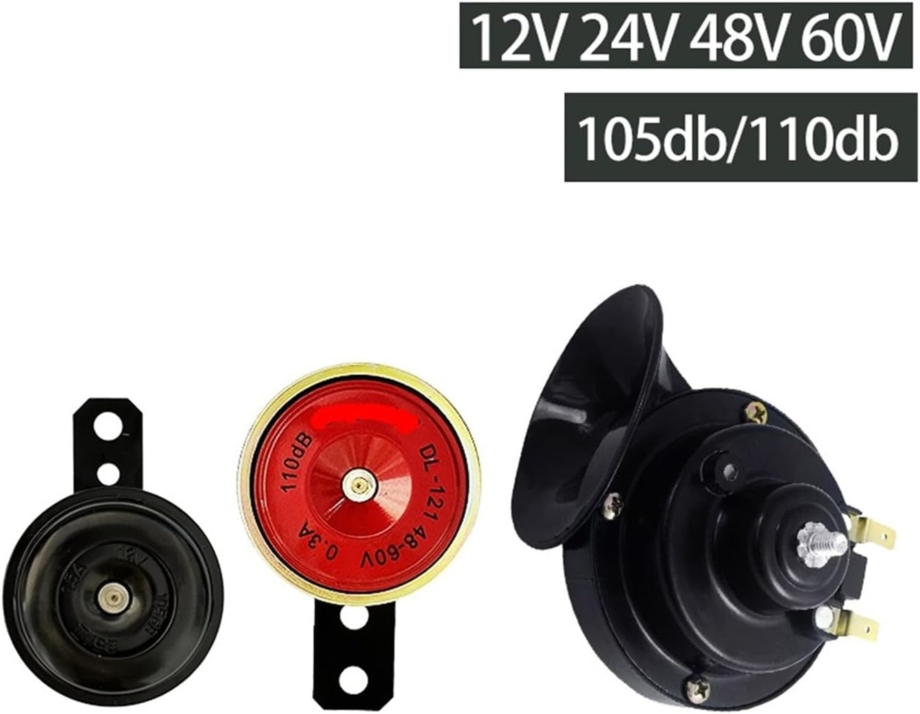 New 12V 24V 48V 60V Electric Car Scooter EBike Universal Motorcycle Snail Round Super Loud Waterproof Horn Kit 105DB 110DB Speakers(Snail hron 110DB 48V)