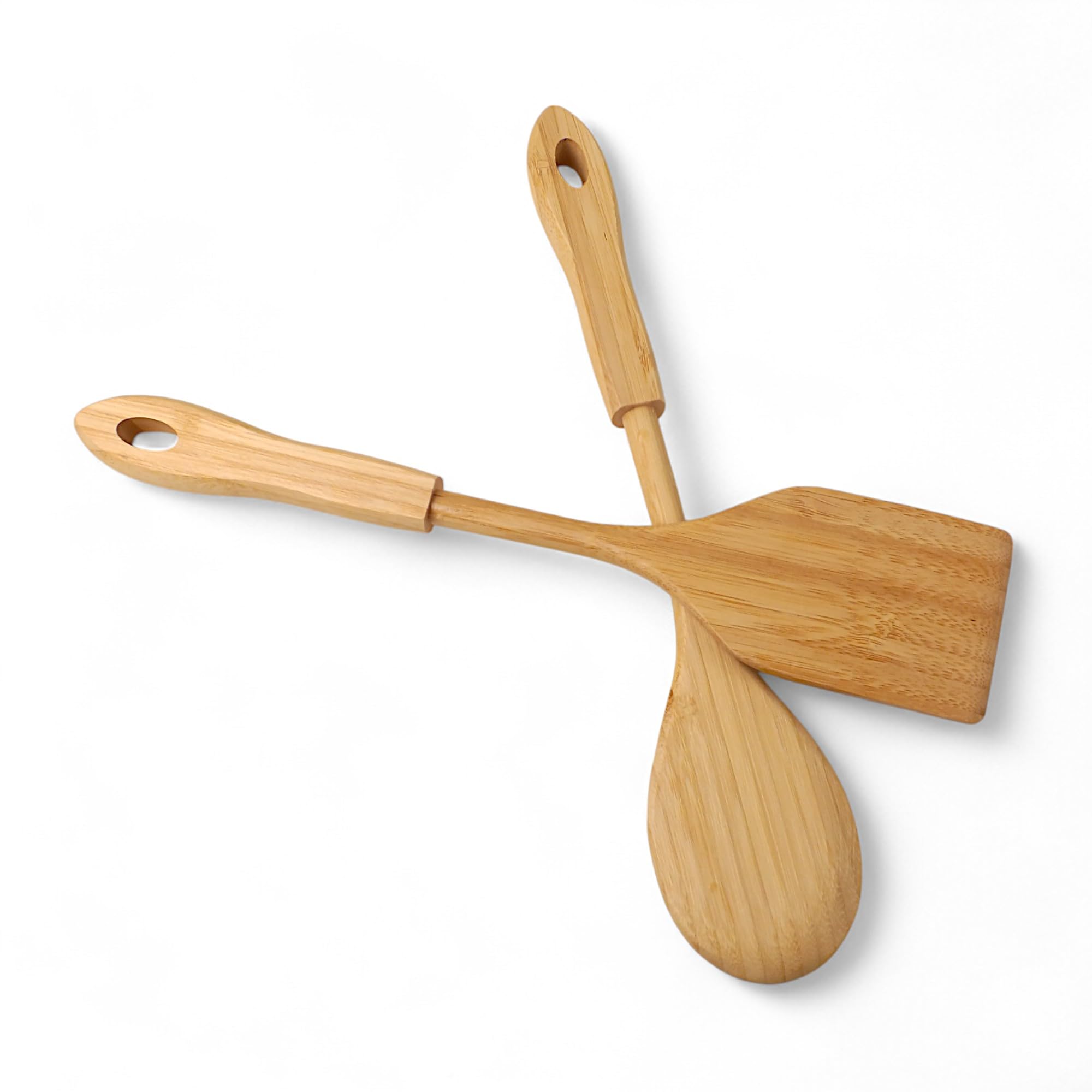 Deconox Bambu 2'li Servis Seti, Tavalarınız ve Kızarmanız İçin Spatula, Servisleriniz İçin Büyük Kaşık | 2 Adet Lüks Bambu Set