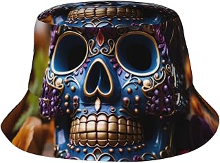 Sugar Skulls Print Women's Bucket Hats Foldable Bucket Hat Sun Hat for Beach Golf Fishing Vacation Unisex Black