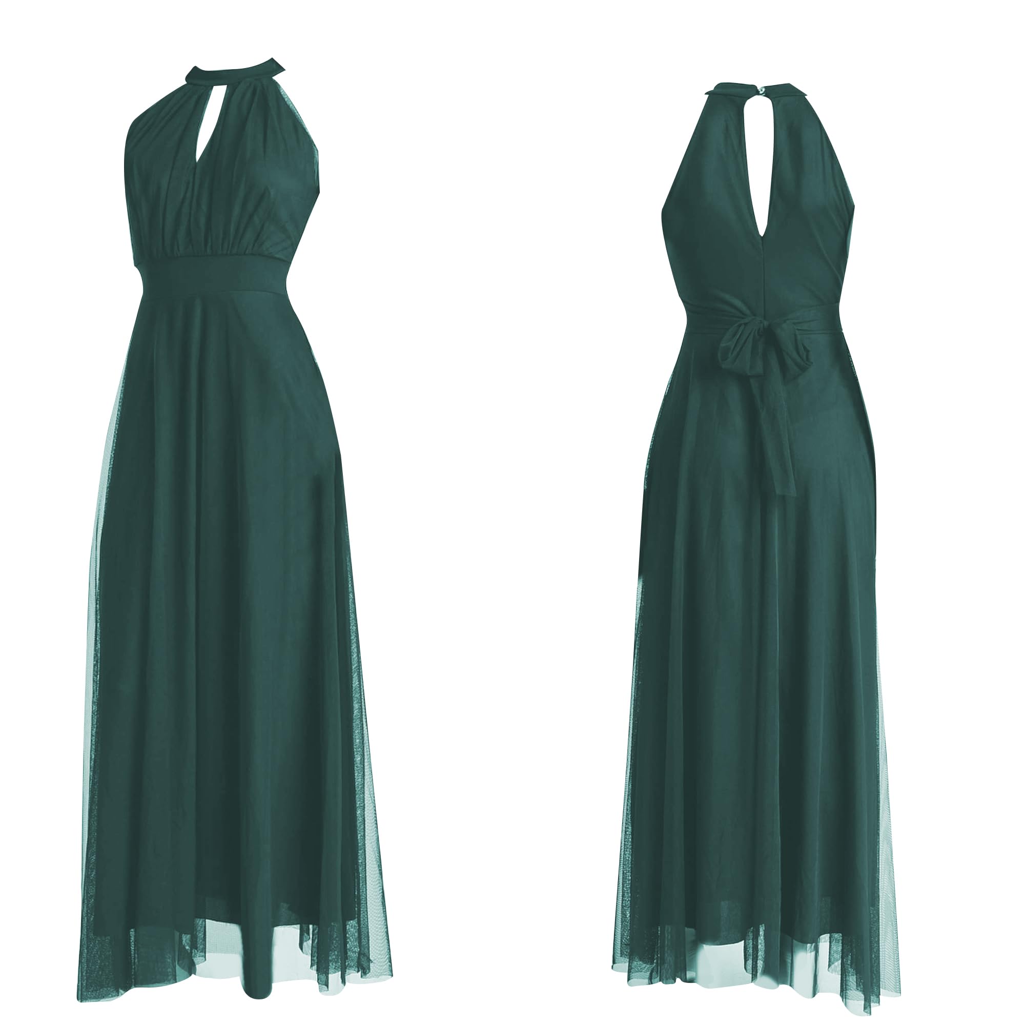 Vestido largo de ceremonia para mujer, de tul, con corte frontal y tirantes, fabricado en Italia