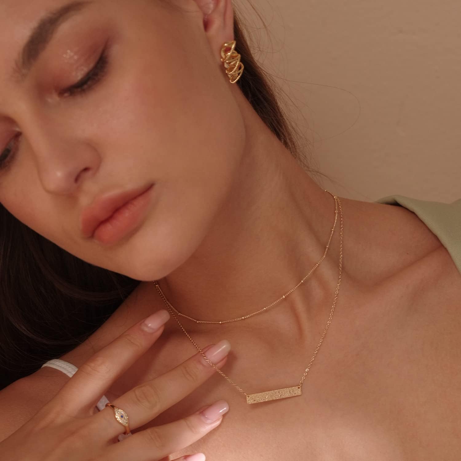 MEVECCO Layered Heart Necklace Pendant Handmade 18k Gold Plated Dainty Gold Choker Arrow Bar Layering Long Necklace for Women - Image 3