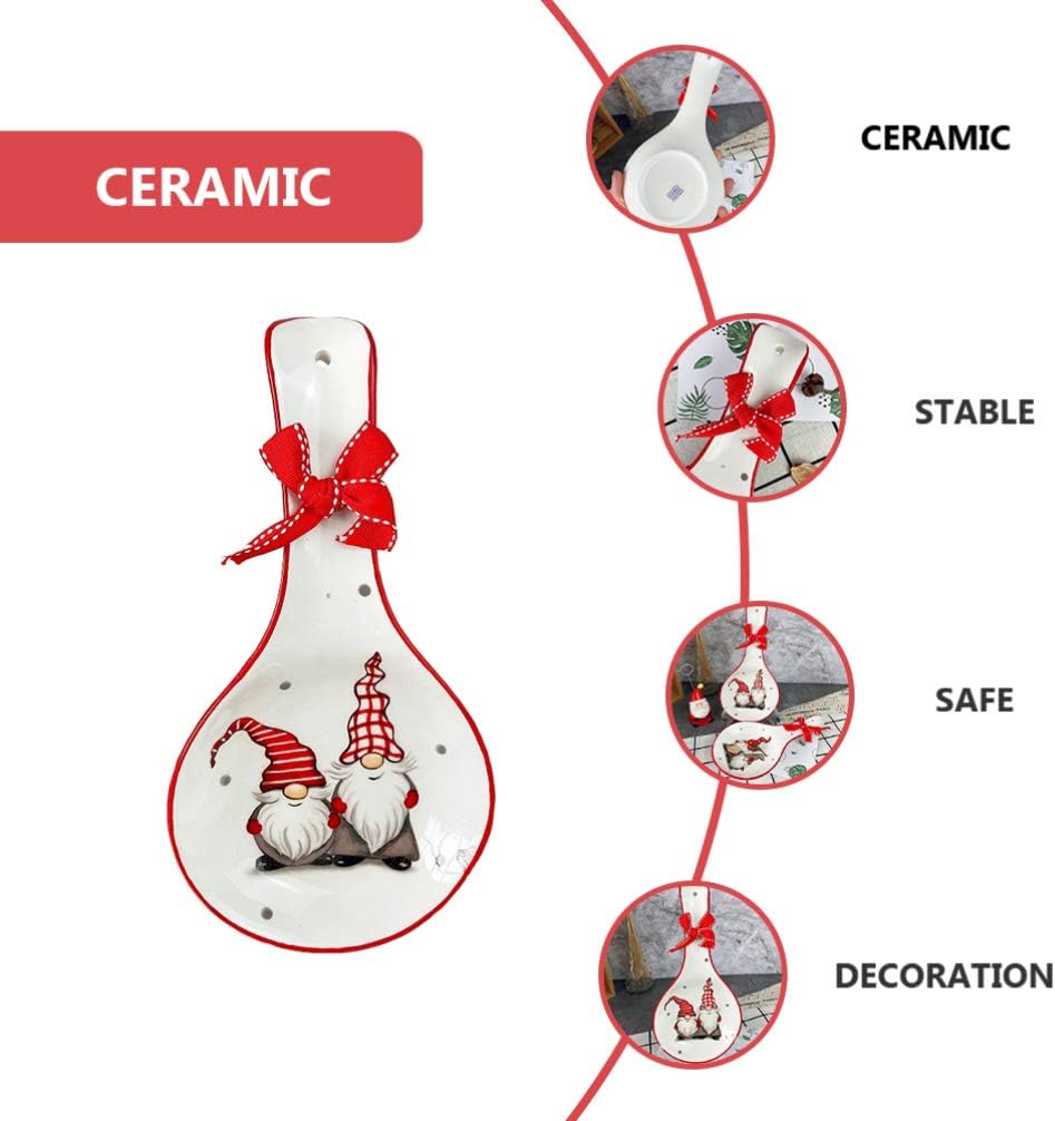 Angoily Christmas Gnomes Spoon Rest, Ceramic Spoon Holder for Stove Top, Cute Festive Cooking Utensil Rest, Easy to Clean Dishwasher Safe, Xmas Festive Holiday Dining Storage Farmhouse Decorative Rack