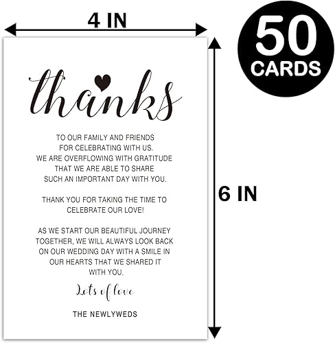 Miniatura 3 de 50 tarjetas de agradecimiento para recepción de boda, boda, boda, cena de ensayo, letrero de mesa de agradecimiento para centro de mesa,