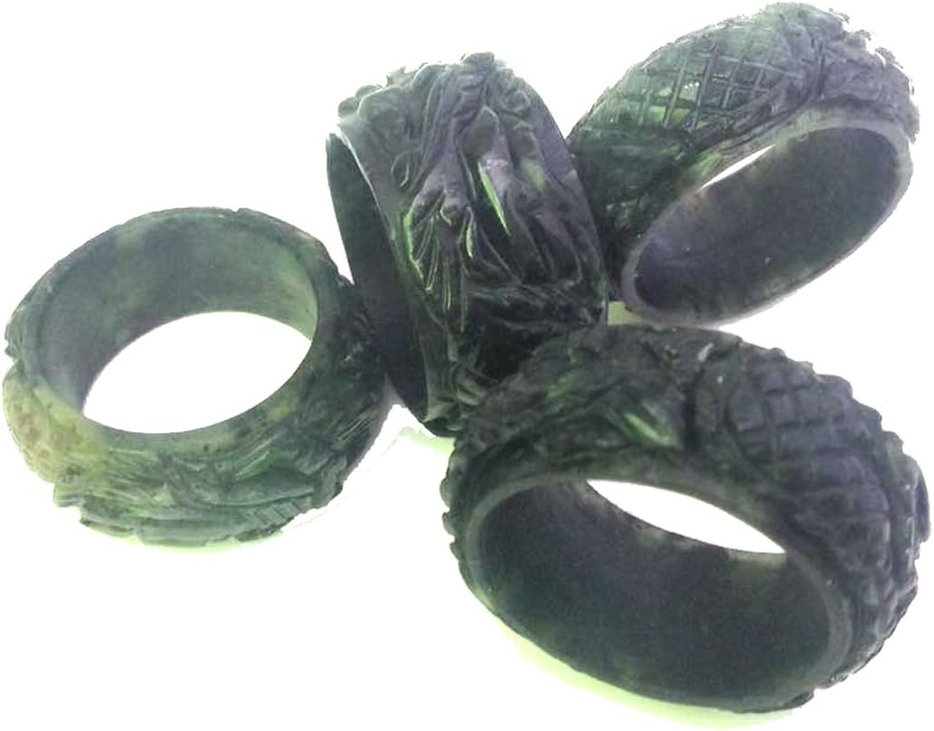 KARATGEM Dragon Jadeite Jade Ring 11-13 mm Wide Thumb US Size DGJR