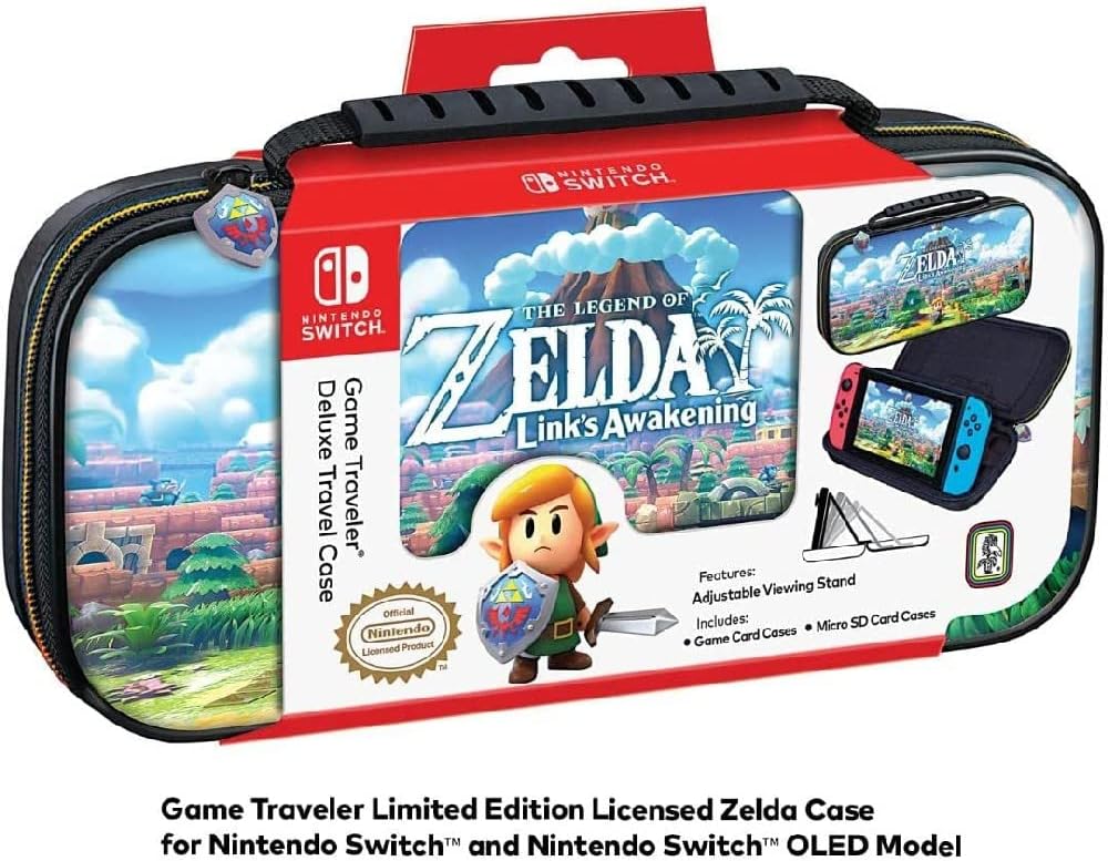 Game Traveler Zelda Nintendo Switch Case - Switch Carry Case for Switch OLED, Switch and Switch Lite, Hard Portable Travel Case, Adjustable Viewing Stand & Bonus Game Cases, Deluxe Carry Handle