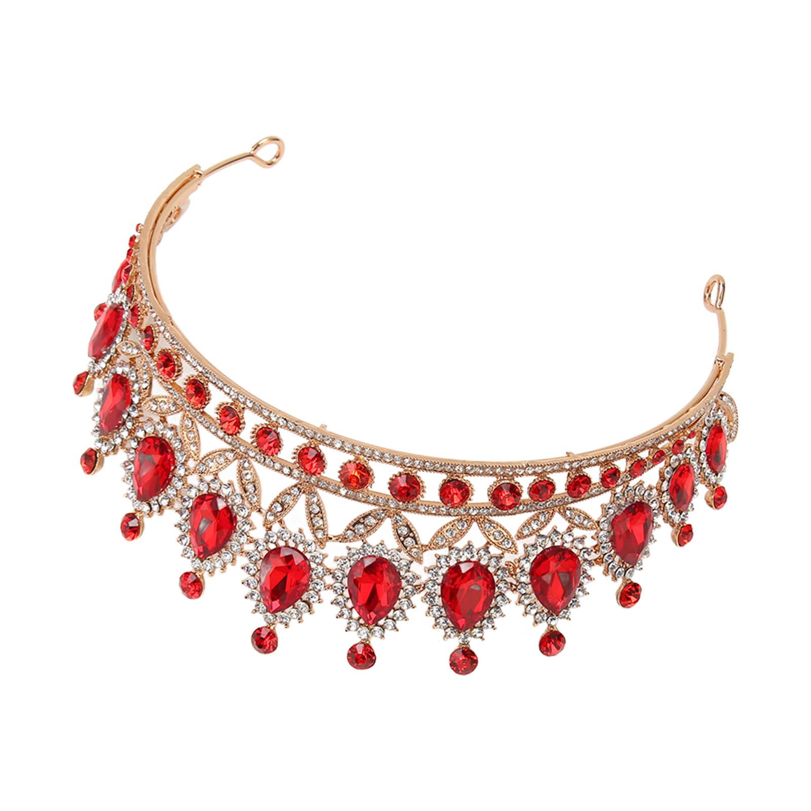 Vofler Queen Tiara, czerwona kryształowa korona dla panny młodej, ślubna ozdoba do włosów, bal absolwentów, bal kostiumowy, z grzebieniami, luksusowa