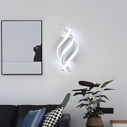 Miniatura 9 de AUA Aplique de pared LED, lámpara de pared moderna en espiral de 21 W, 6500 K, luz blanca fría de pared interior para dormitorio, sala de estar,