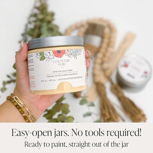 Miniatura 7 de Paquete de pintura estilo tiza + cera para muebles, decoración del hogar, manualidades (color rodillas de abeja pinta - 16 onzas - amarillo suave)