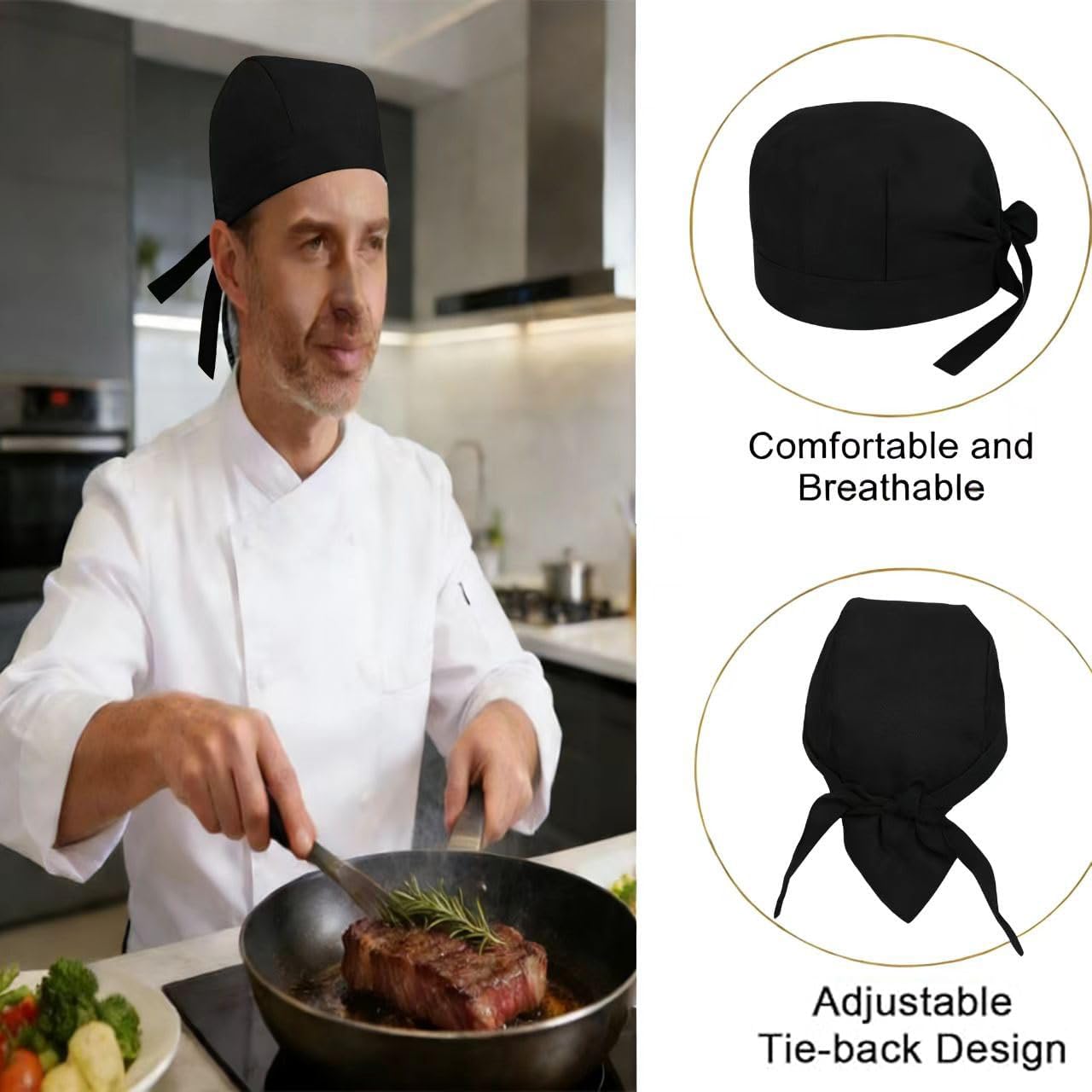 9 PCS Chef Hats for Men &Women Cooking Cap with Ties Black Skull Cap Sushi Chef Hat Bandana for Kitchen Cooking Service