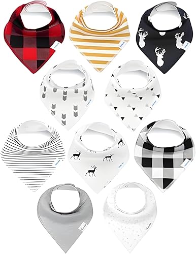 Drool Bibs for Babies – Organic, Unisex, Soft Absorbent Teething Bibs with Adjustable Snaps Paquete de 10 baberos de dentición de moda,Paquete de 10