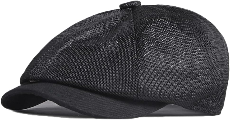 Mesh 8-Panel Pork Pie Hats for Men Boy Cap Breathable Summer Hat Adjustable (Black), Black, One Size