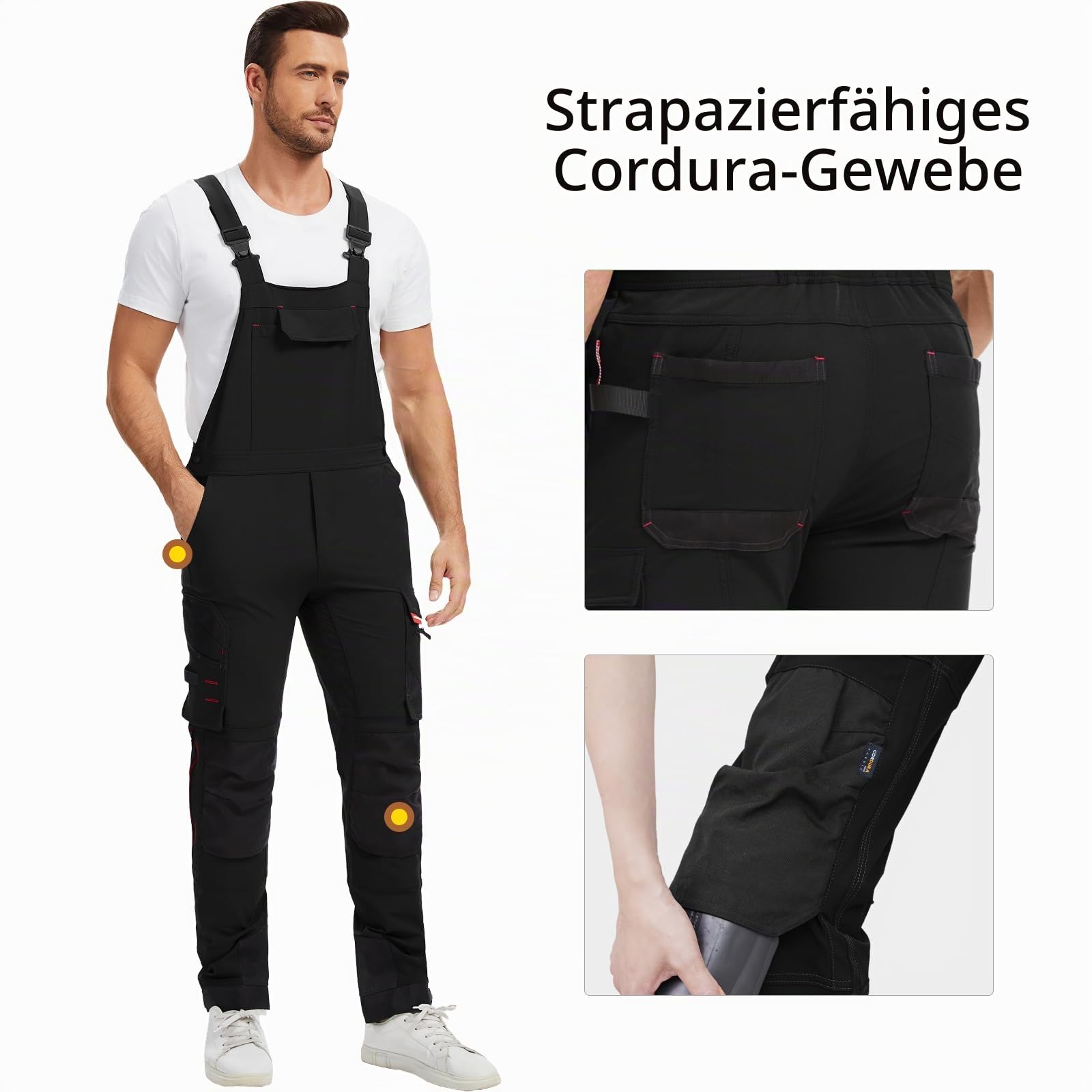 WORK IDEA Herren Slim-Fit Stretch Arbeitslatzhose: Kritische Stoffbereiche aus Cordura – strapazierfähige Eleganz für höchste Ansprüche.