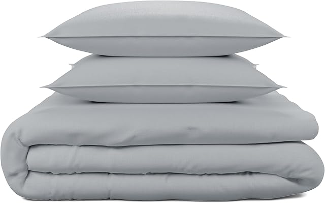 COLOR SENSE 100% Cotton Double Duvet Set, Light Grey, Percale Weave 3pcs Double Bed Set, Cool & Crisp, Lightweight & Breathable, Double Quilt Cover with Button Closure