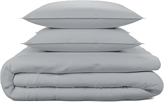 COLOR SENSE 100% Cotton Double Duvet Set, Light Grey, Percale Weave 3pcs Double Bed Set, Cool & Crisp, Lightweight & Breathable, Double Quilt Cover with Button Closure
