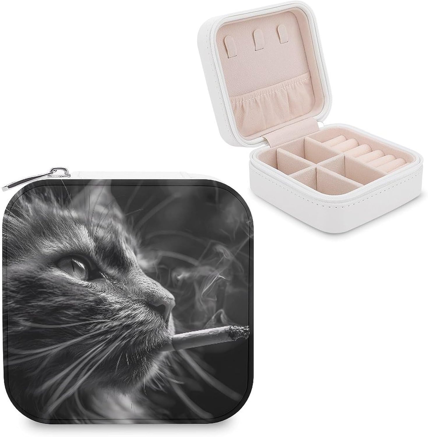 Cat Smoking Mini Jewelry Travel Case Small Box