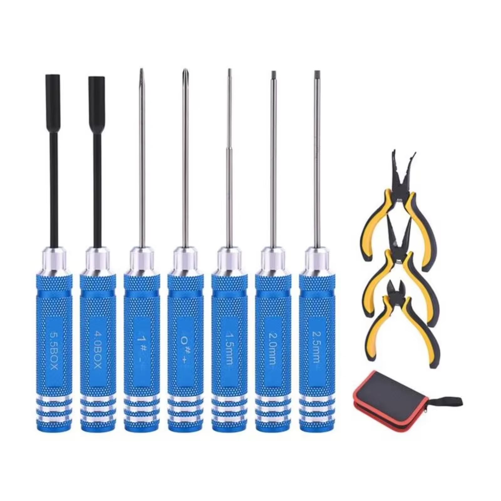 RC Strumento Smontaggio Per Ricambi Universali Auto RC Kit Attrezzi RC 10 In 1 Set Di Cacciaviti Pinze Bussole Esagonali Per Riparazione Di Modelli Di Auto RC(Blue)