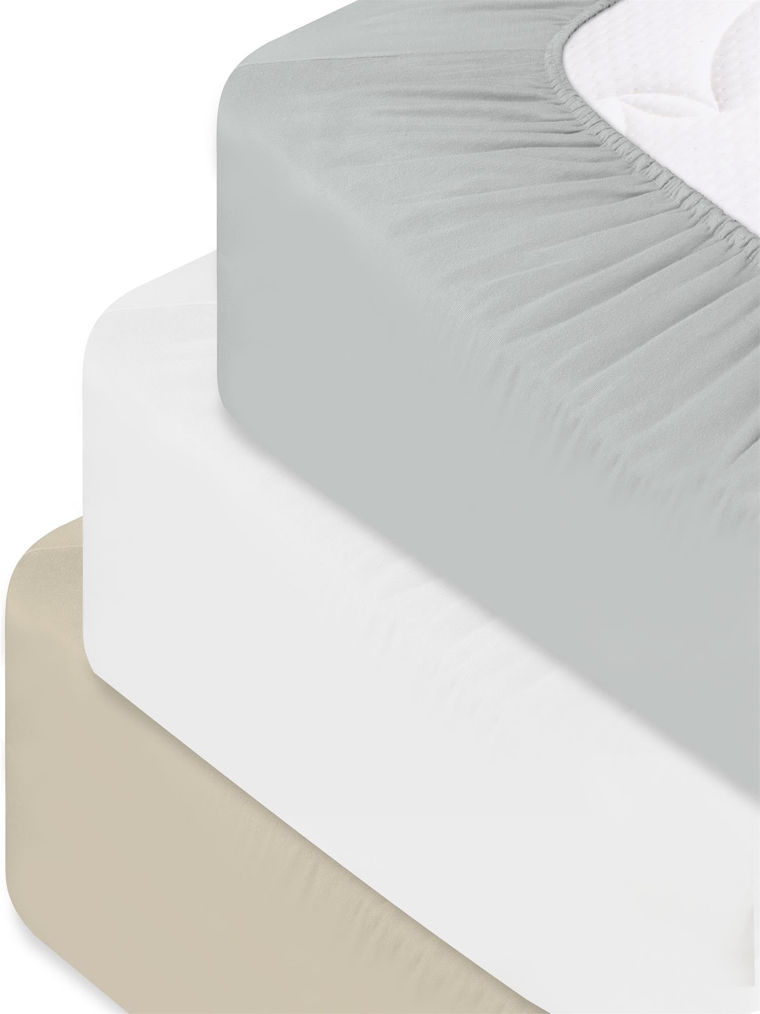 Spannbettlaken aus weichem Lyocell-Baumwoll Material mit 35 cm Steghöhe - atmungsaktives Spann-Betttuch Baumwoll-Bettlaken Laken Farbe 1 x Hellgrau Größe 140-160 cm x 200 cm x 35 cm