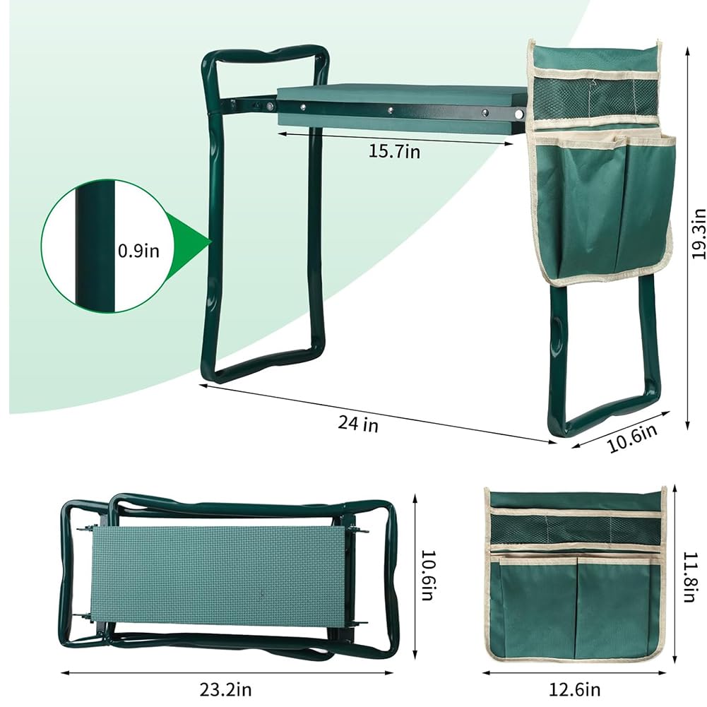 Rodilleras y asiento de jardín con almohadilla suave para arrodillarse y 2 bolsas de herramientas, banco portátil de jardín con asas, regalos de jardinería para hombres, mujeres, personas mayores
