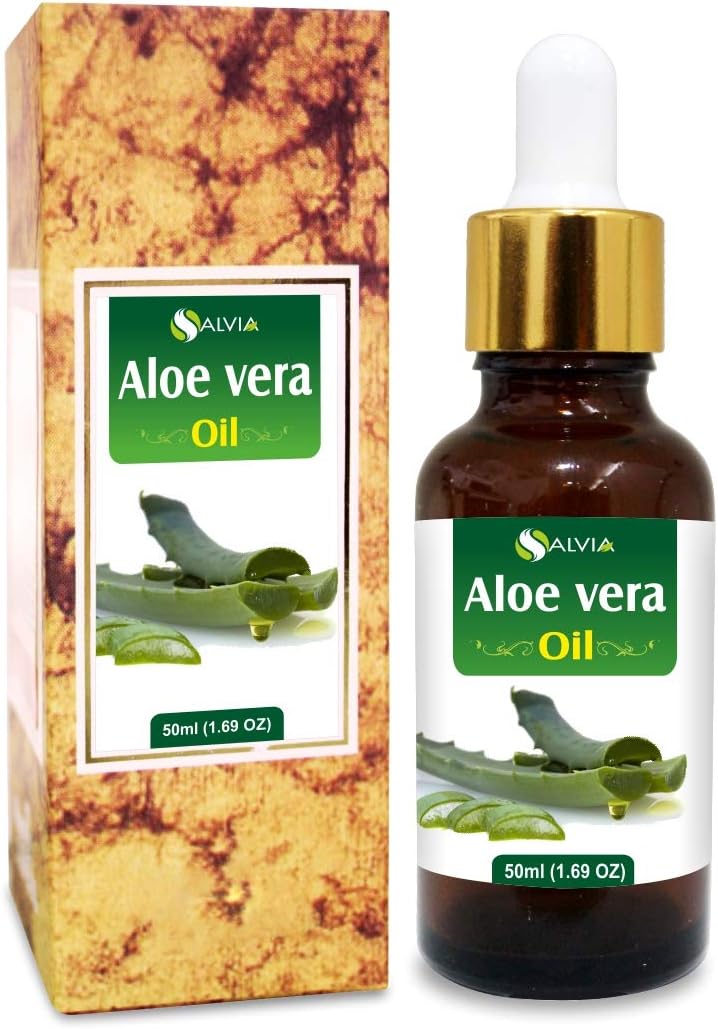 Aloe Vera Oil Therapeutic Premium Oil with Dropper by Salvia in Amber Glass Bottle 100% Natural Pure Undiluted Cold Pressed Aromatherapy Carrier Oil (50 ML with Dropper)