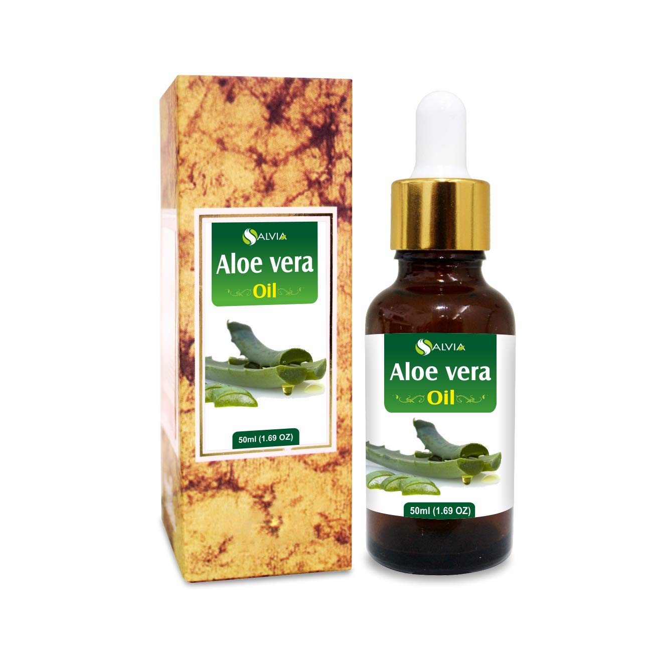 Aloe Vera Oil Therapeutic Premium Oil with Dropper by Salvia in Amber Glass Bottle 100% Natural Pure Undiluted Cold Pressed Aromatherapy Carrier Oil (50 ML with Dropper)