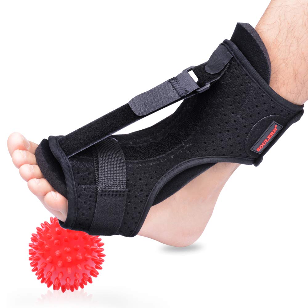 Plantar Fasciitis Night Splint Foot Drop Orthotic Brace, Adjustable Elastic Dorsal Night Splint For Plantar Fasciitis, Heel, Ankle, Arch Foot Pain, Achilles Tendonitis With Hard Spiky Massage Ball
