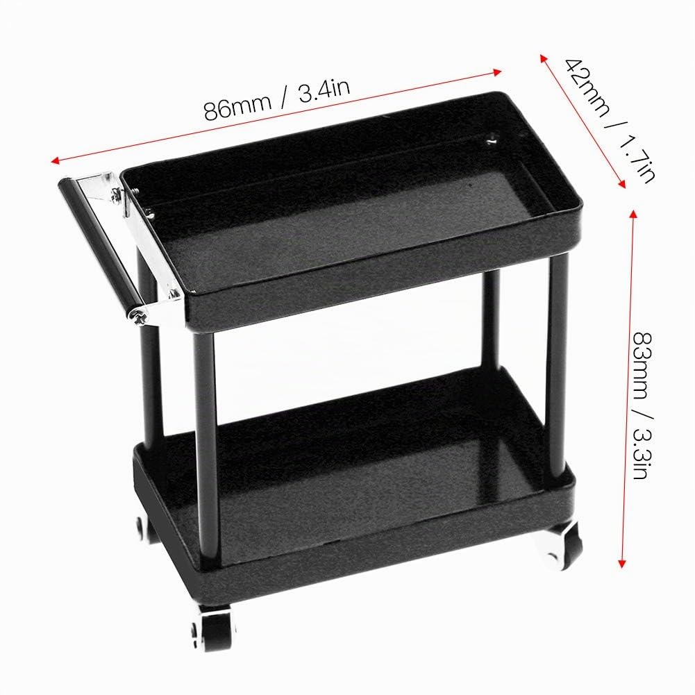 Kit Carrello Porta Attrezzi, Carrello Porta Attrezzi a 2 Livelli Attrezzi Officina Mobile Riparazione Garage Accessori RC per 1/8 1/10 1/12 1/16 Modello in Scala di