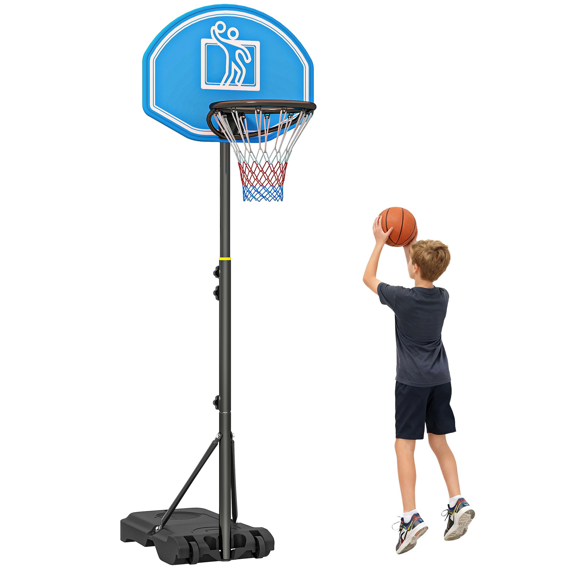HOMCOM Canestro da Basket Altezza Regolabile 197.5-254 cm, Canestro Trasportabile con Ruote e Supporto, Blu