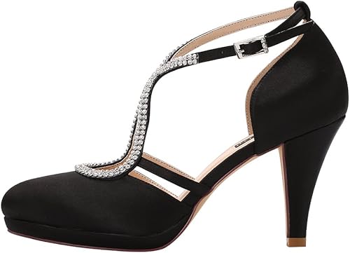 Miniatura 2 de ERIJUNOR Zapatos de boda nupciales de satén con plataforma y correa de tobillo para mujer