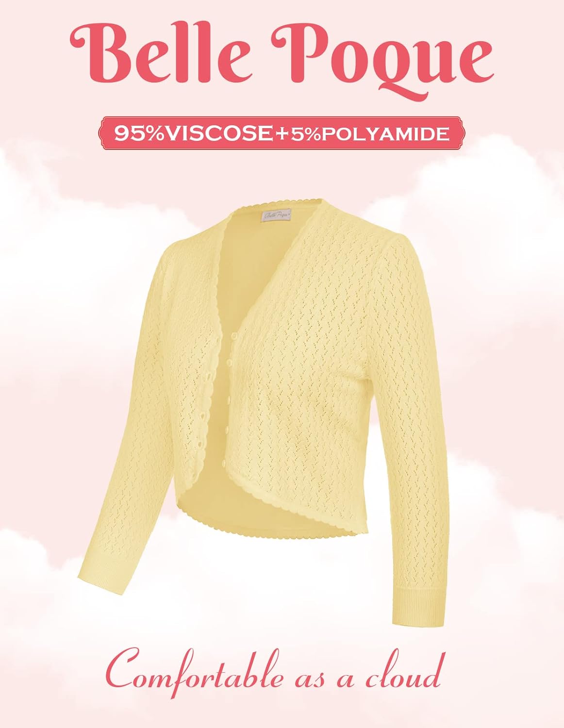 Womens Summer 3/4 Sleeve Bolero Shrug for Dress Open Front Scalloped Knit Cropped Cardigan Sweater Lightweight - Image 5