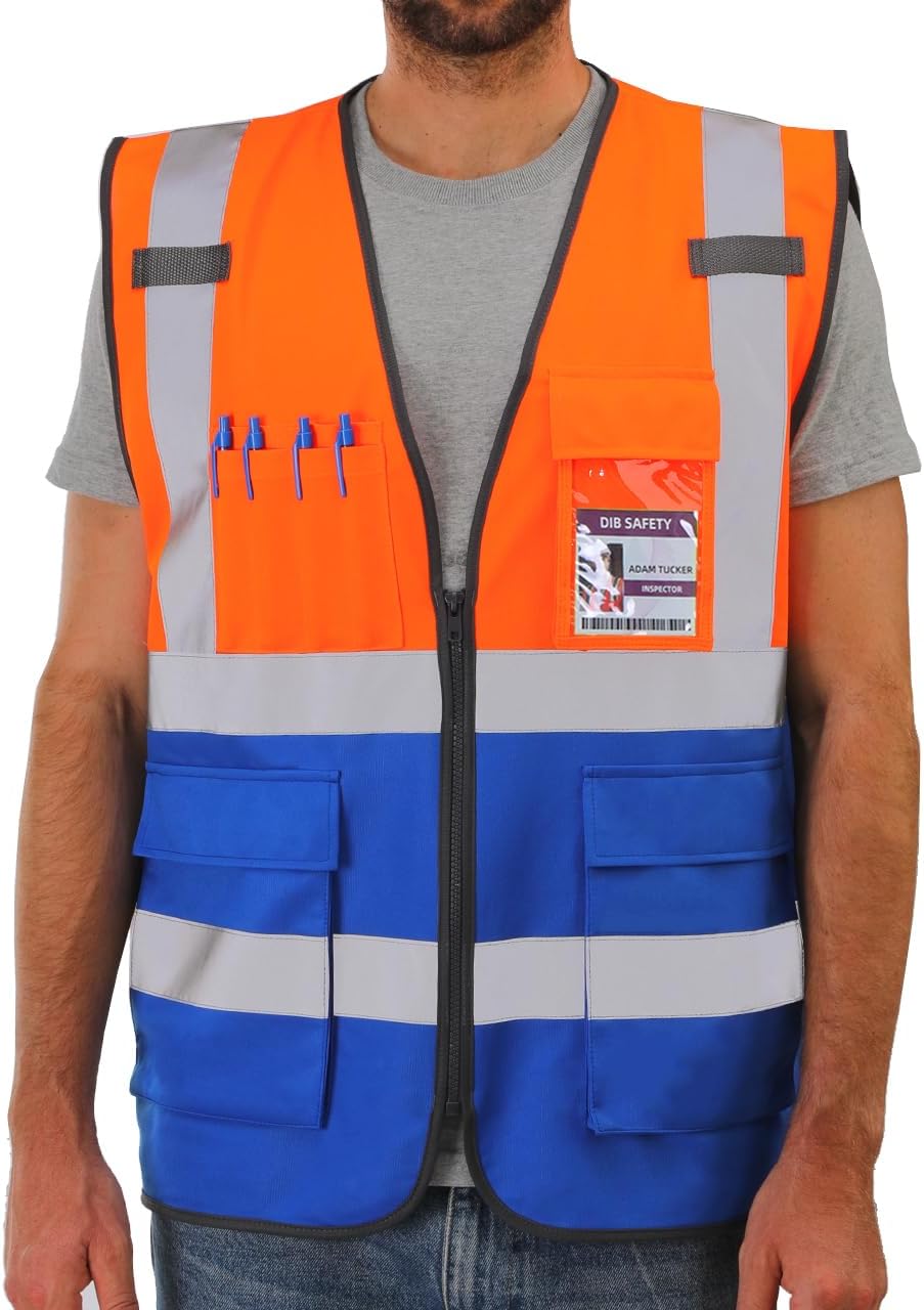 Dib Safety Reflective Vest ANSI Class 2, High Visibility Vest with Pockets and Zipper, Construction Work, Hi Vis