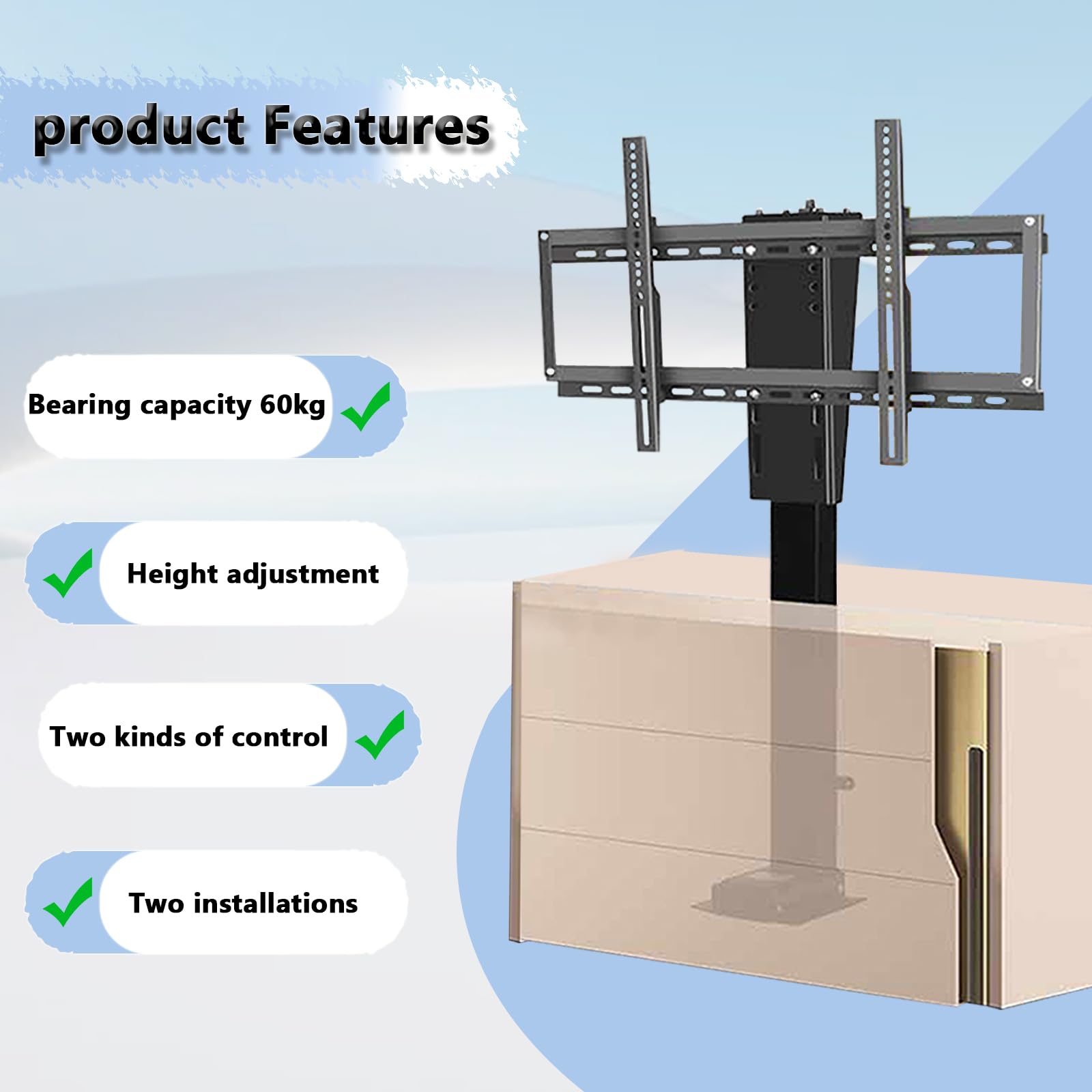 Soporte De Pared TV,Soporte De Techo Motorizado Ajustable,Se Adapta A La Mayoría De Televisores De 26-70 Pulgadas,con Control Remoto Y Diseño De Control De Interruptor