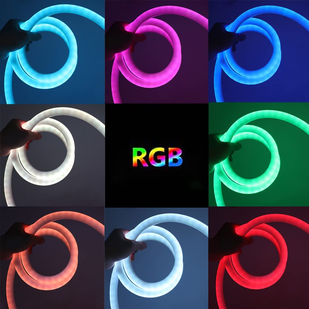 RGB Neon LED Streifen, 360° illumination Wasserdicht Diffusion Silikon Flexibel LED Lichtband Neon Schlauch für Innen Aussenbereich Heim DIY Festival Deko (14M)