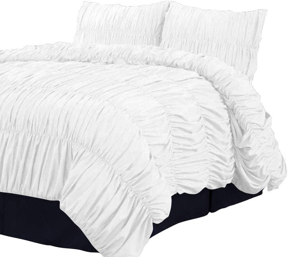 400 TC 100% Egyptian Cotton 3 Pc Gathered Ruffle Duvet Cover Zipper Closure Full/Queen Solid White