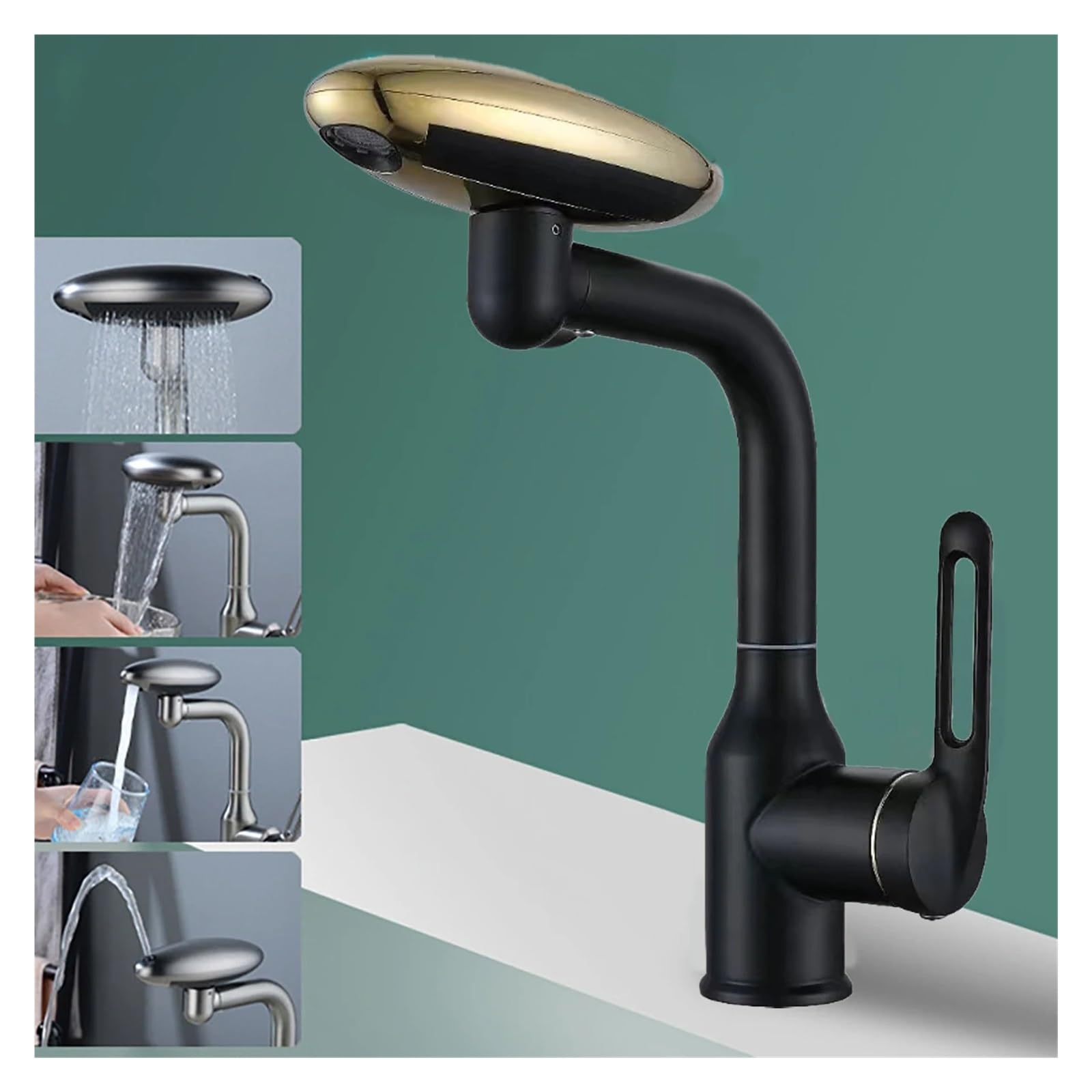 Laighjenbcf A Black Faucet，Multi Functional Waterfall Basin Faucet