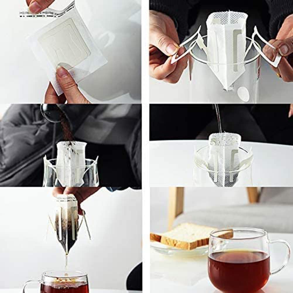 200 stuks koffiefilters voor camping, draagbare druppelkoffiezakjes met hangend oor, druppelzak filterzakken, koffiefilter, koffiepapierfilter voor reizen, camping, thuis, kantoor