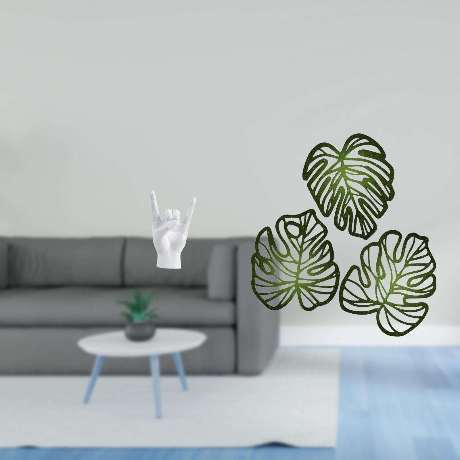Enakshi® Rock Hand Gesture Statue Palm Leaves Wood Wall Decor Creative Hand Sculpture Finger Ornament for Apartment Bedroom Restaurant Tropical Wall Art Jungle Decor for Bed Bathroom TV Background-image-45
