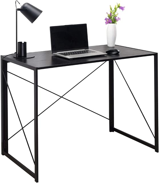 Direct Online Houseware Multifunction Folding Writing Computer Gaming Desk - 100 x 50 x 75cm - Home Office Bedroom Work Study Industrial Design Compact Laptop Table for Student (Black)