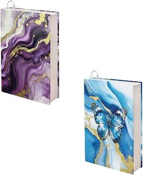 doginthehole 9 x 11 Inches Book Covers for Hardcover Books Set of 2 Blue Purple Marble Design Books Protector Sleeve with Ribbon Stretchable Book Socks for Reading Lovers Women Teen Girls