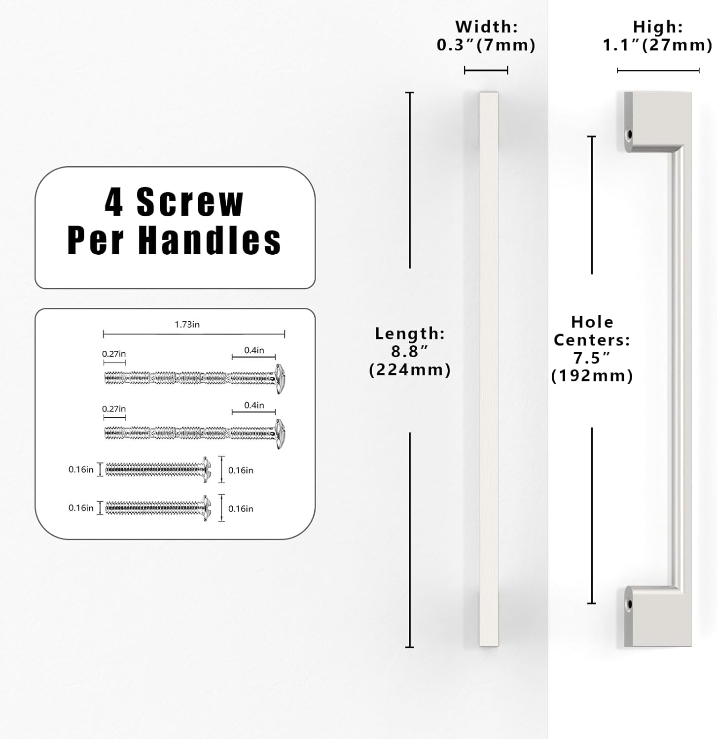 10 Pack Brushed Satin Nickel Cabinet Pulls 7.5 Inch(192mm) Kitchen Cabinet Handles Cabinet Hardware for Drawer Pulls