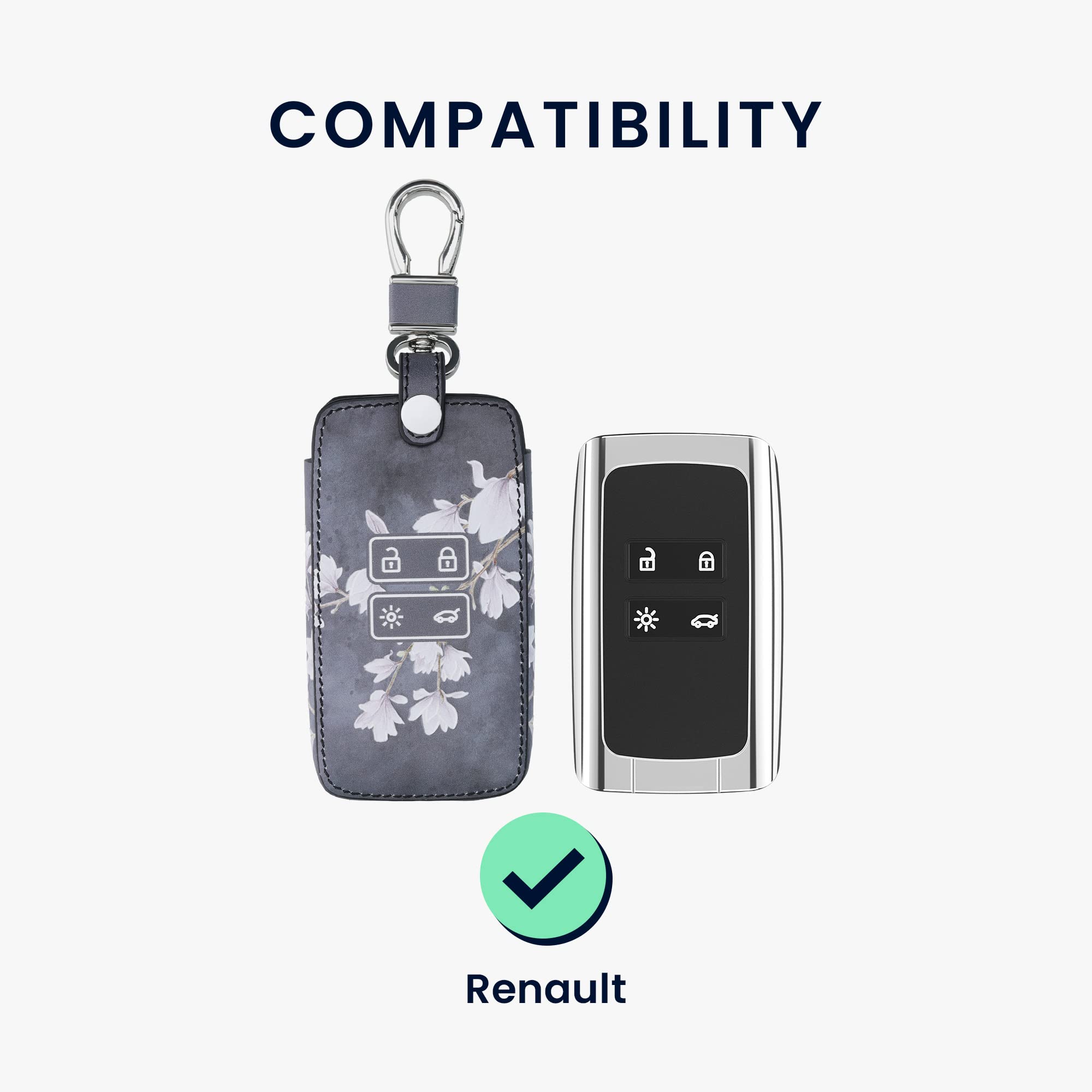Kwmobile Coque Clé Voiture Renault 4 Boutons - Étui Simili Cuir Taupe Blanc Gris Foncé Compatible Keyless Go
