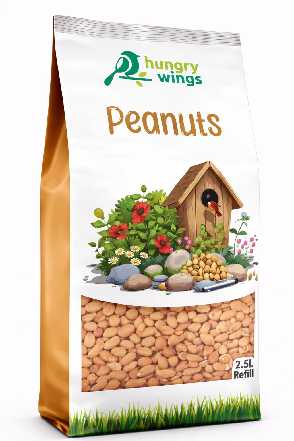 Hungry Wings Wild Bird Food 2.5L Refill Bag (Peanut Kernels)