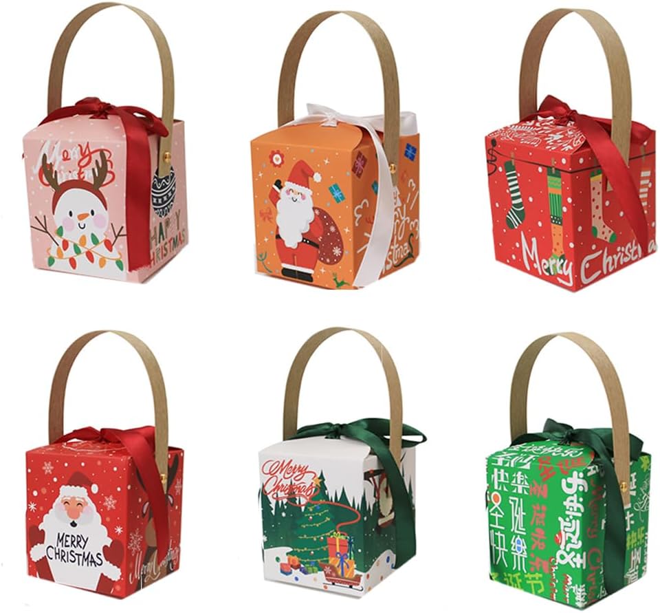 6pcs Christmas Gift Boxes, Treat Box For Kid, Candy Cookie Favor Box, Xmas Decorations for Gift Wrapping
