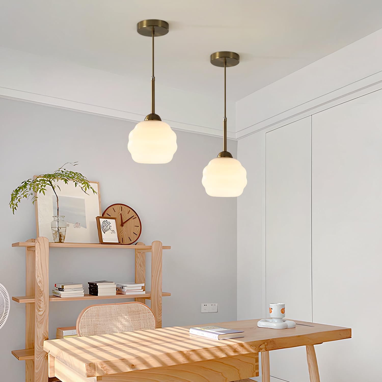 6" Small Milk Glass Pendant Light Brushed Gold Pendant Lighting for Kitchen Island White Globe Light Fixture Brass Hanging Light Fixture Dining Room Mid Century Ceiling Light